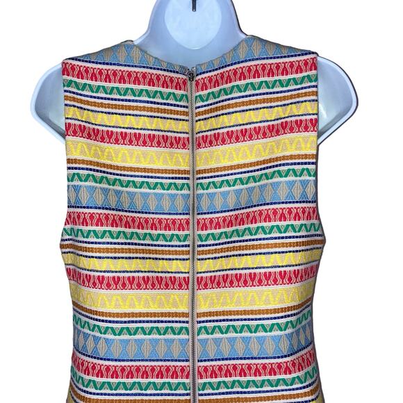 Alice + Olivia Coley Crew Neck Shift Dress Jacquard Stripe Pattern Sleeveless 6 - Picture 4 of 16